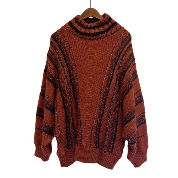 Topshop Women's Sweater 12 / L Burnt Orange Black Cowl Neck Wool Blend - Picture 3 of 10